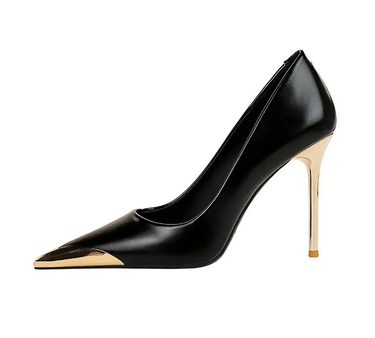Shoes Retro High Heels Metal Pointed Tip Women Pumps Stiletto 9.5 Cm And 4.5cm Heels Sexy Party Shoes Office Shoes