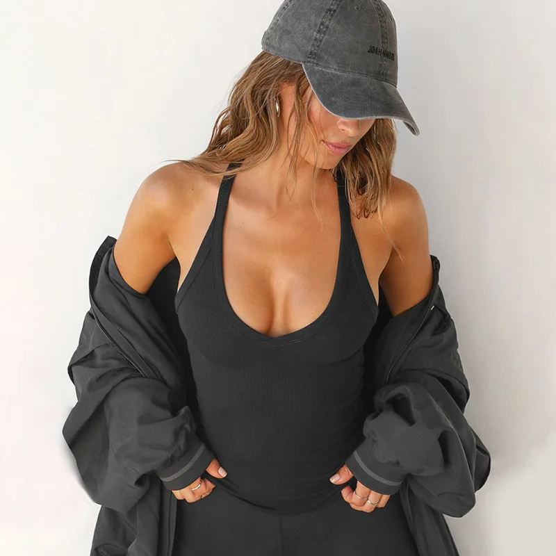 Summer Fashion Solid Colours Cop Top Women Casual Slim Lace Up Sleeveless Y2k Tops Sexy V-Neck Short Patchwork Women Clothing
