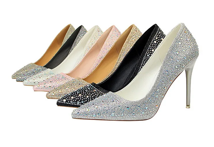 Shoes Rhinestone Woman Pumps Fashion Wedding Shoes Women Basic Pump Stiletto Heels 10cm 7cm Heeled Shoes High Heels