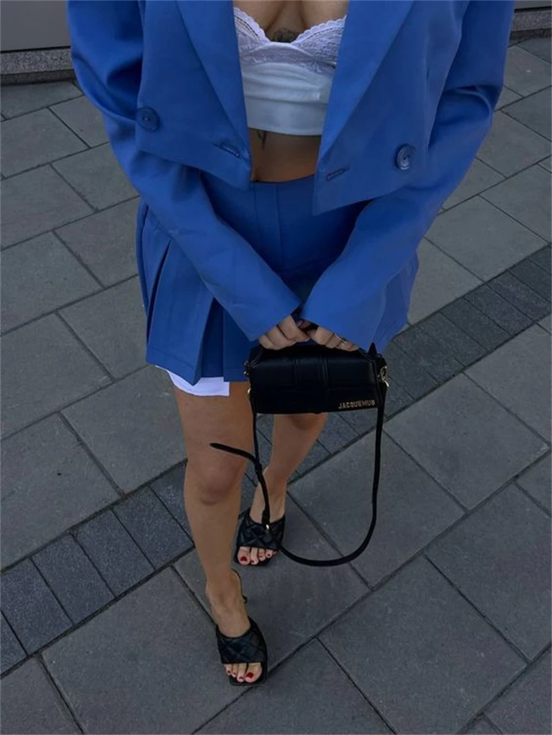 2025 Fall Women Blazer Suit Two Piece Sets Turn-down Collar Blazers Tops And Pleated Skirts Femme High Street Y2K Outfits