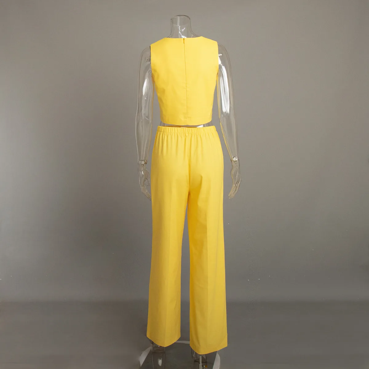 Summer Fashion 2 Piece-Set Women's Pants Sleeveless Cropped Vest Top And Wide Leg Trousers Sets Female Outfits Trousers