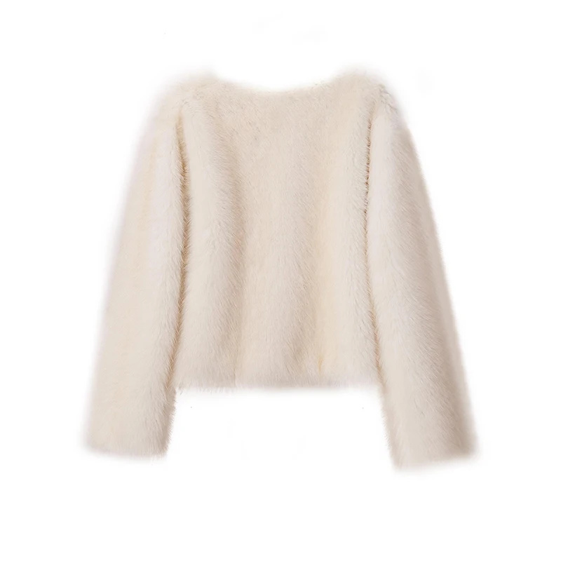 Iconic Street Fashion Week Luxury Brand Gardient Cropped Faux Fur Coat Women Winter Hot Cool Girls Fluffy Short Fur Jacket