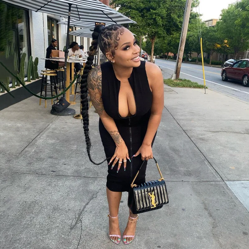 Sexi Night Dress Hot Club Outfits Women One Piece Aesthetic Clothes Sleeveless Bodycon Vestidos De Mujer Zipper Black Streetwear