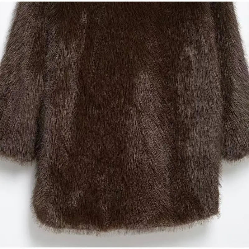 Luxury Brown Faux Fur Jacket Women Oversized Lapel Long Sleeve Fluffy Thicken Coats Female Winter Warm Luxury Streetwear