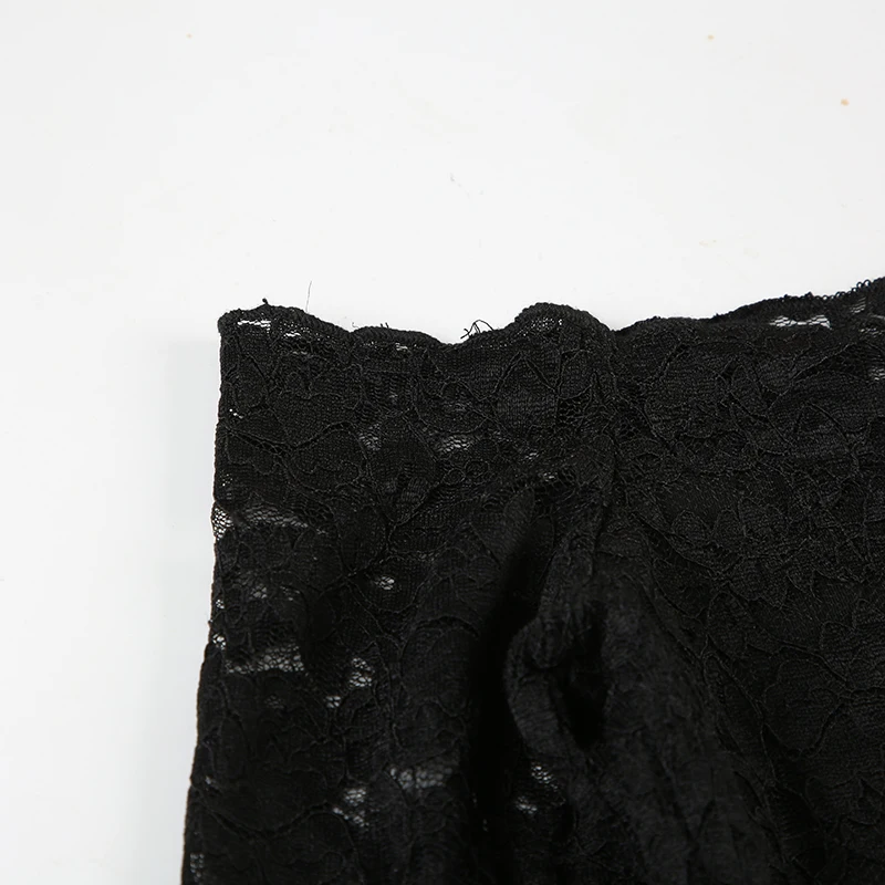 Lace Sheer Sexy Slim Fit Women��s Dress Flared Long Sleeves Slash Neck Black Mini Dress Fashion Trendy