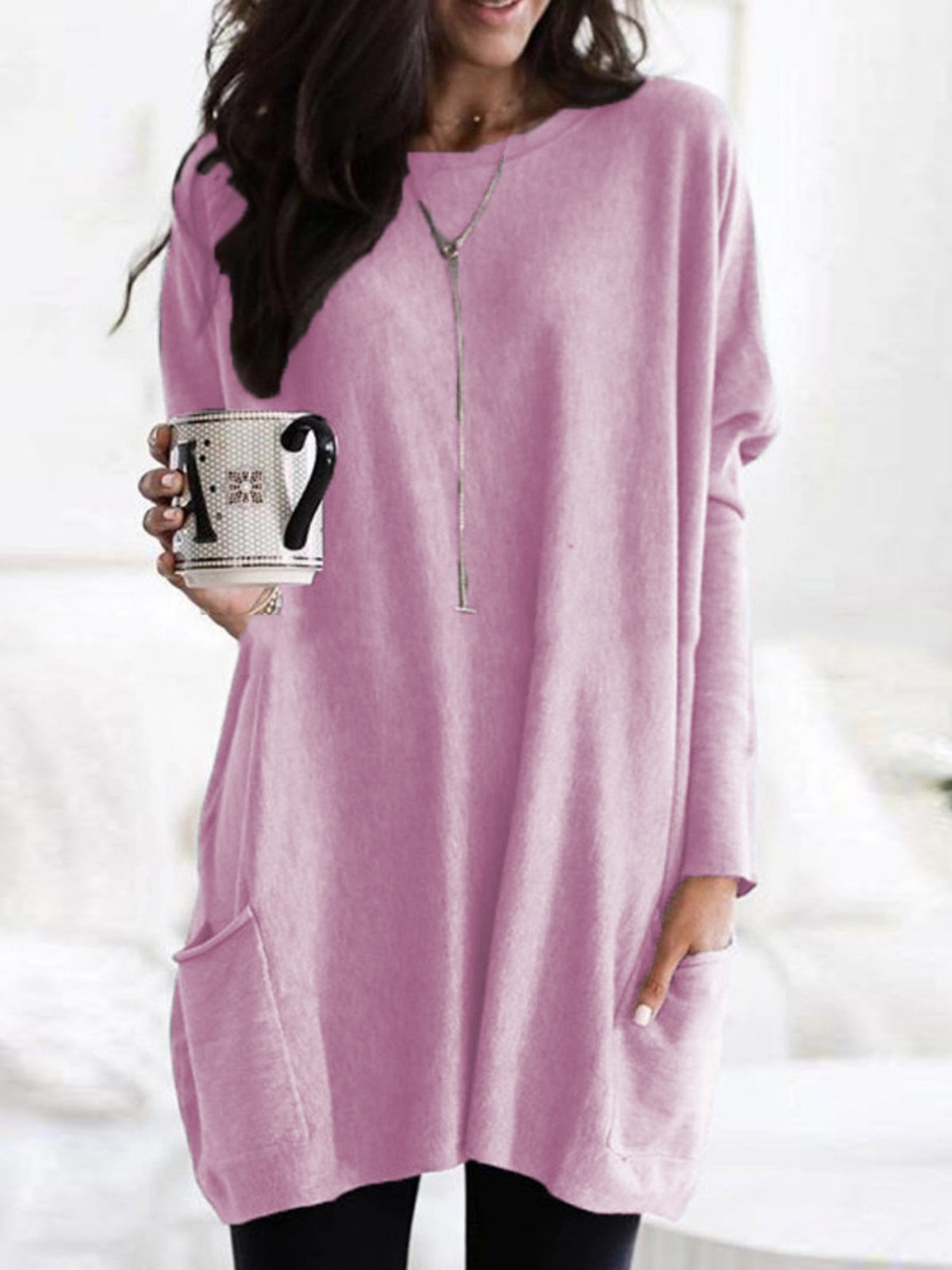 Pocket Round Neck Long Sleeve T-shirts