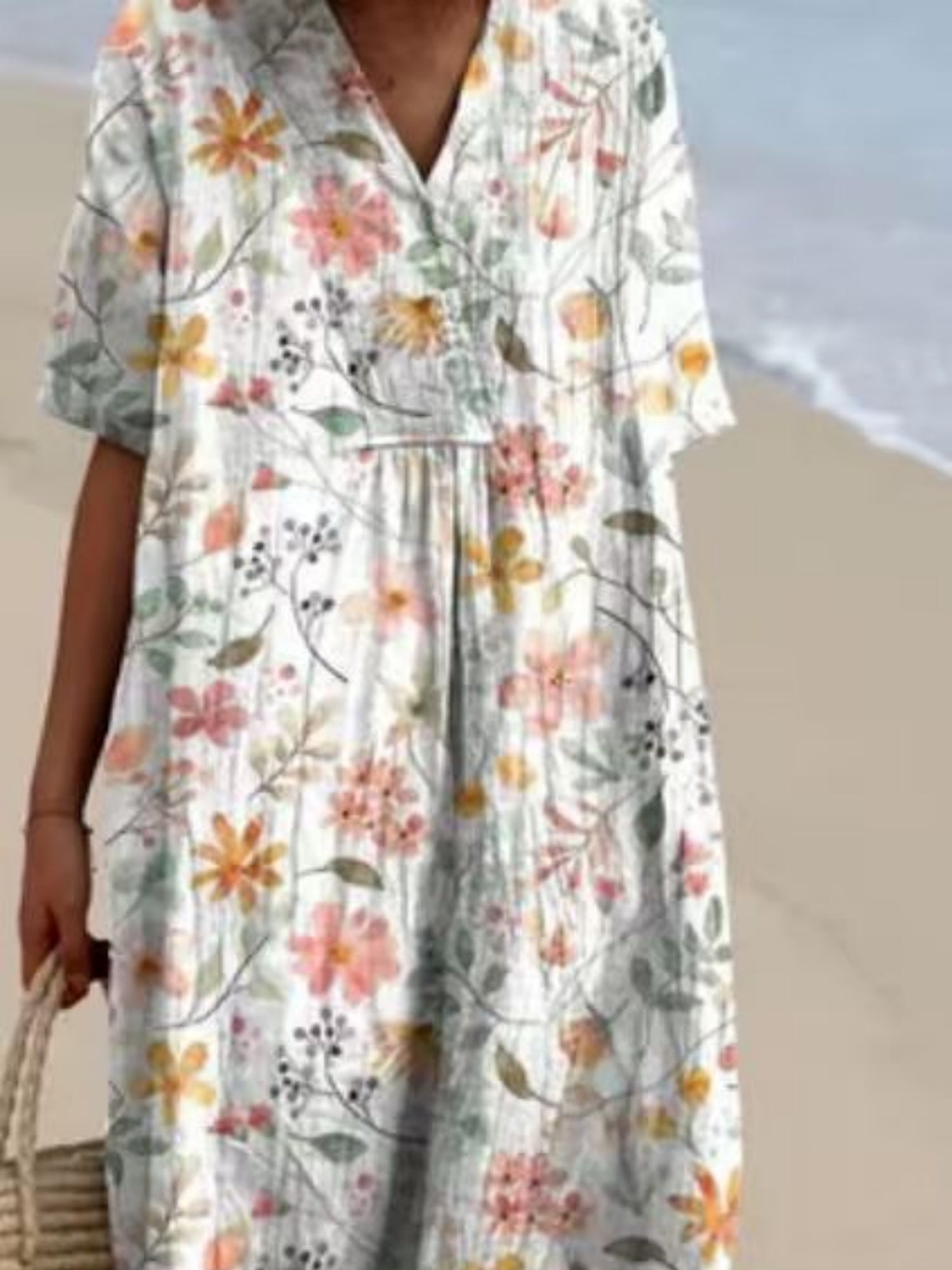 Printed Pocket Round Neck Sleeveless Maxi Dresses