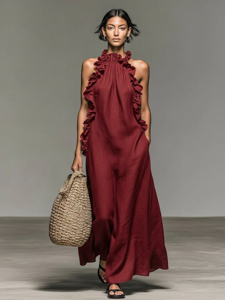Backless Solid Color Midi Dress