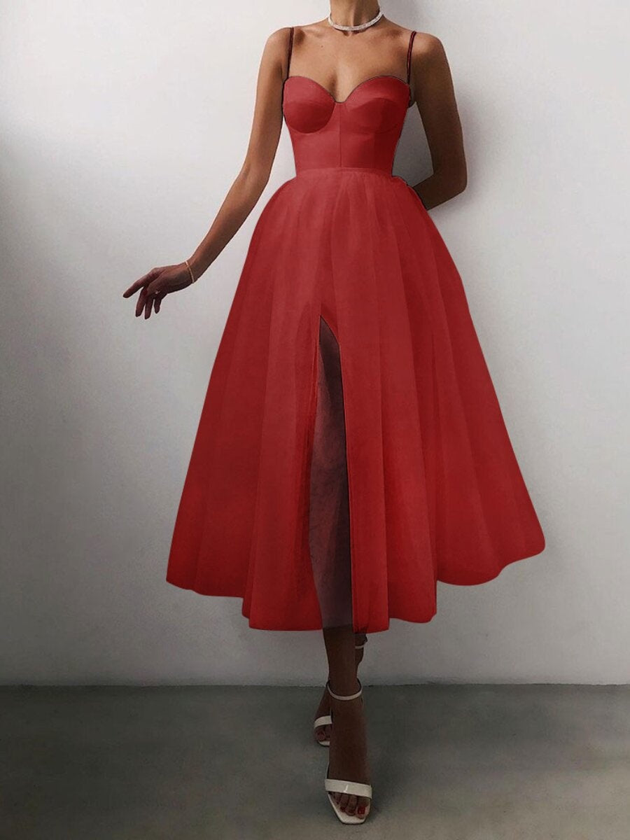 Camisoles Mesh Rhinestone Inlay Midi Dresses