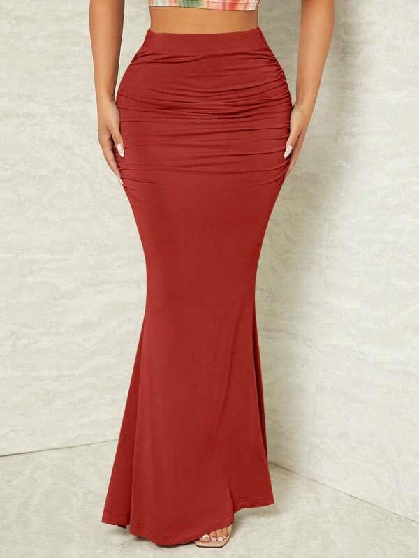 High-waisted, Slimming, Stretchy Pleated Fishtail Skirt
