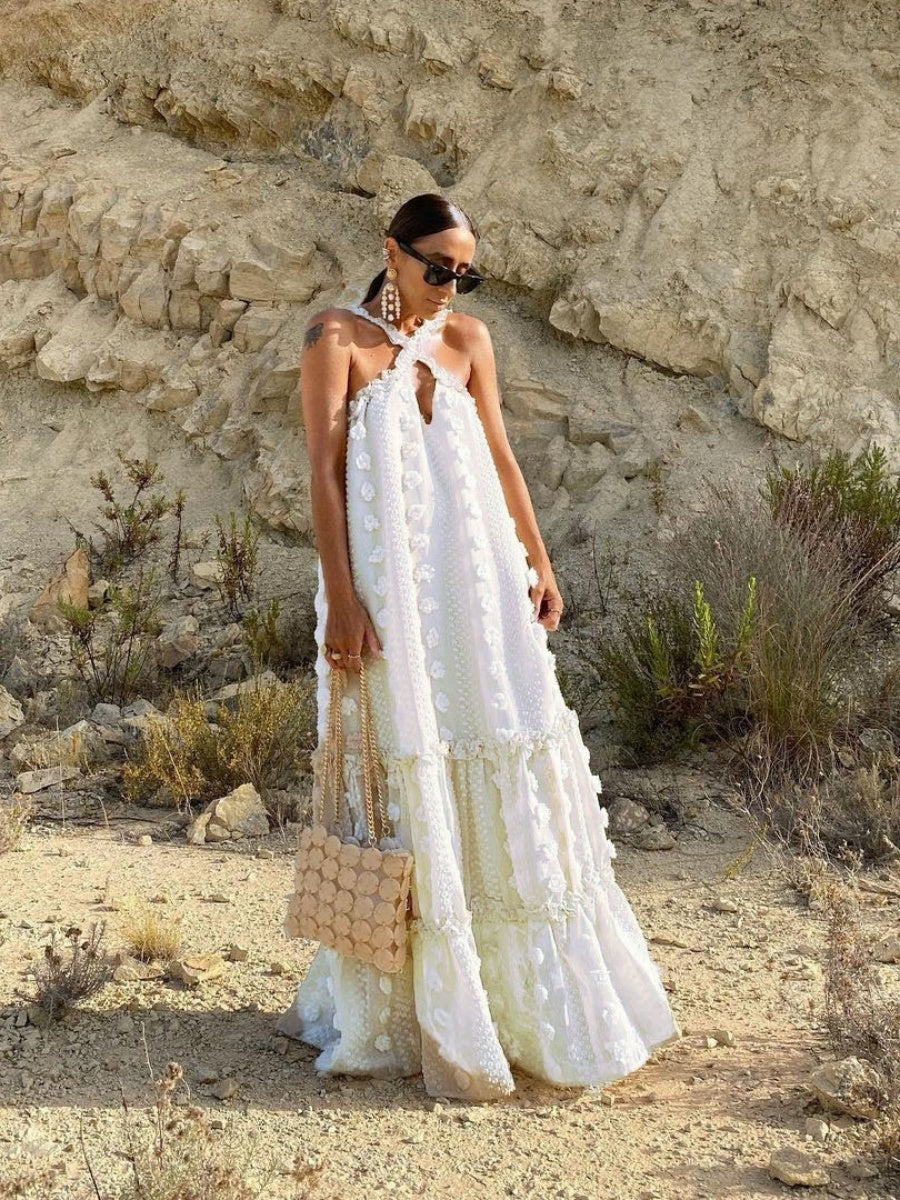 Halter 3D Crochet Lace Maxi Dresses
