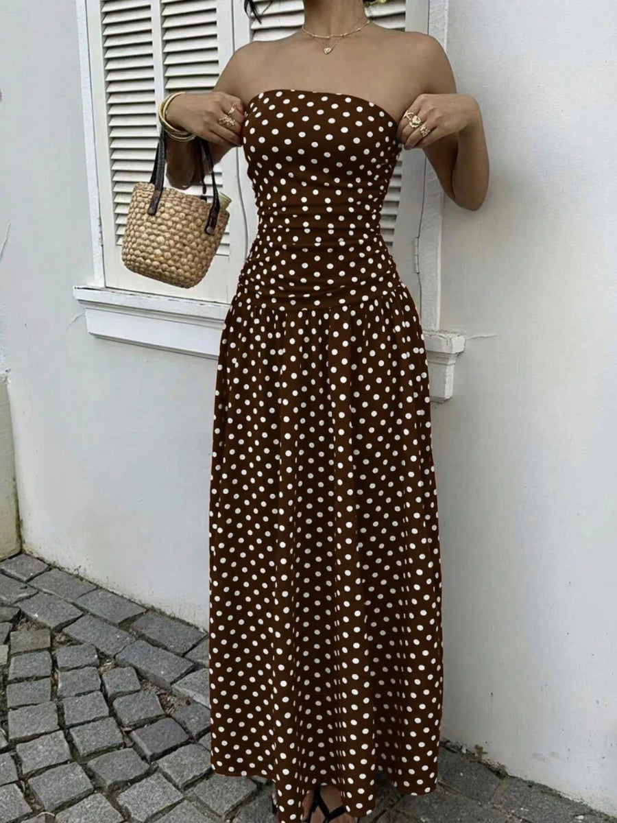 Off-shoulder Polka Dots A Grace Maxi Dresses