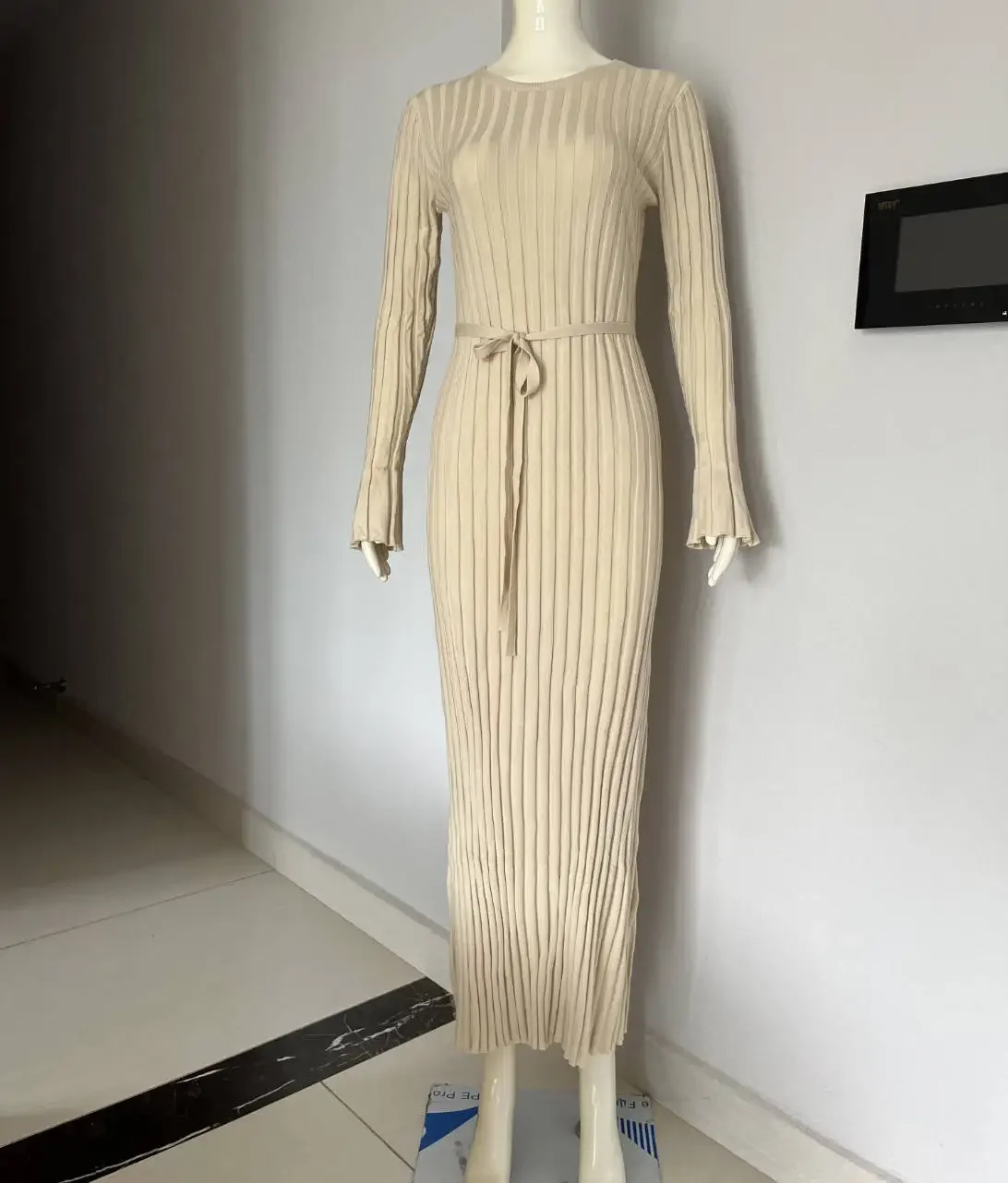 Fall Winter New Knitted Long Dress Female Casual Slinky High Waist Rib Sweater Bodycon Dresses Lady Holiday Party Outfits