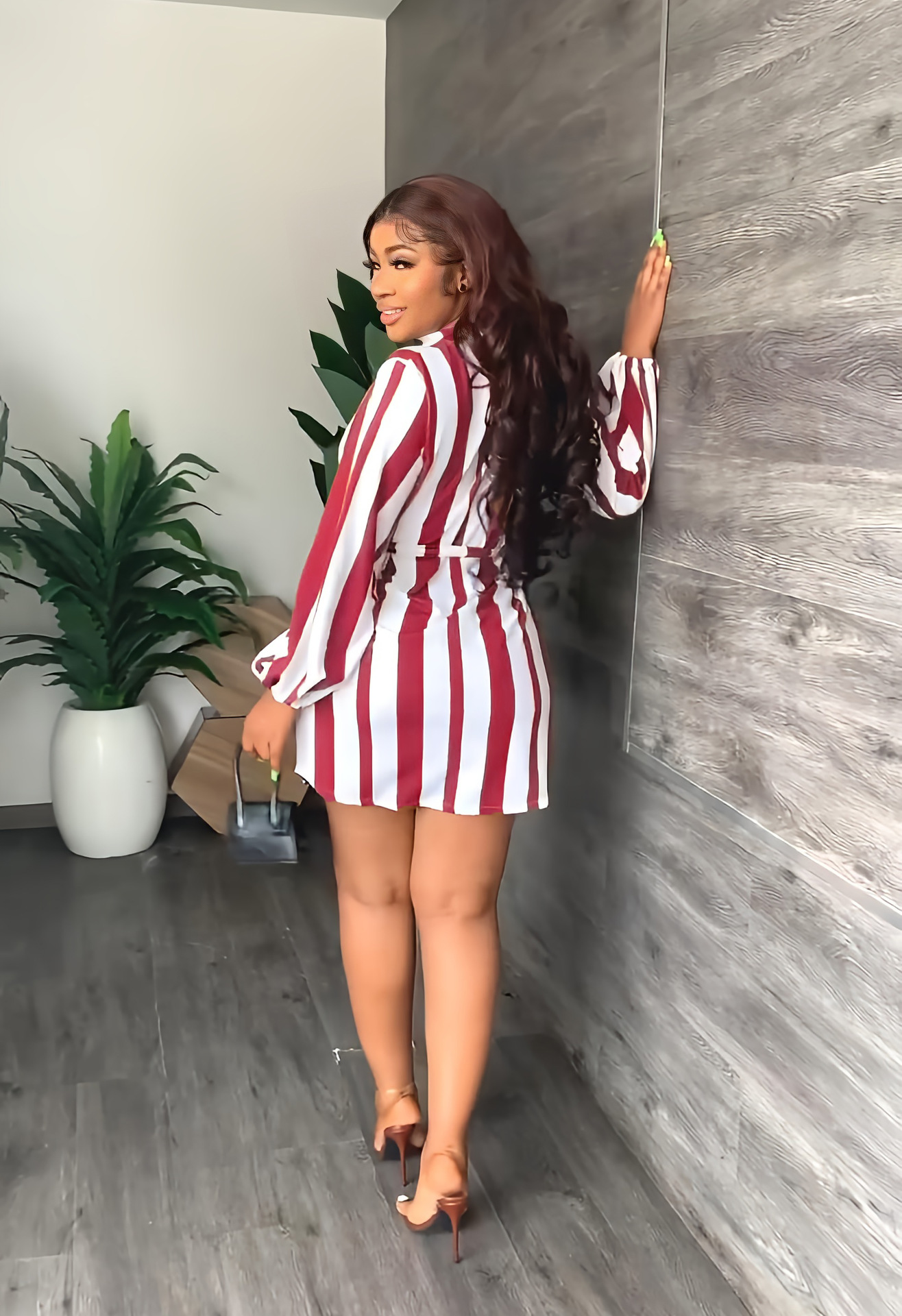 Women Popular Striped Short Dress Casual Women Dress