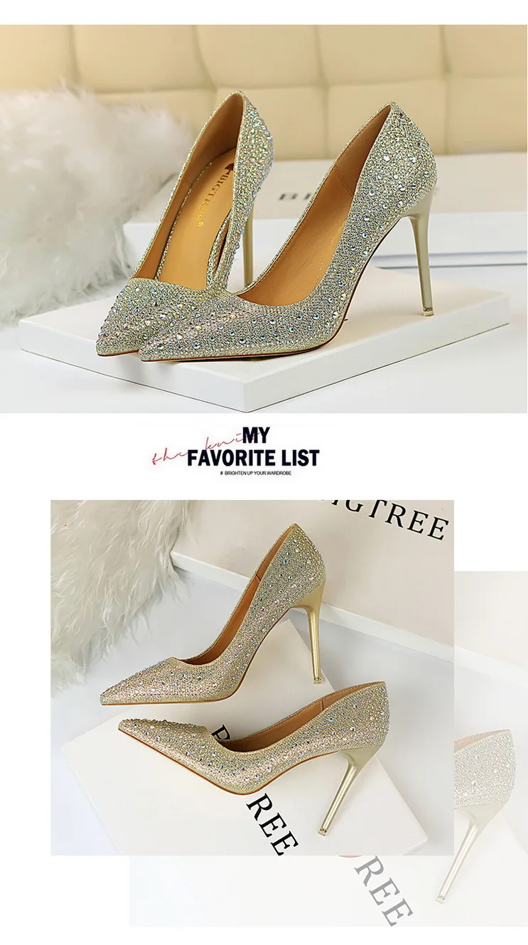 Shoes Rhinestone Woman Pumps Fashion Wedding Shoes Women Basic Pump Stiletto Heels 10cm 7cm Heeled Shoes High Heels