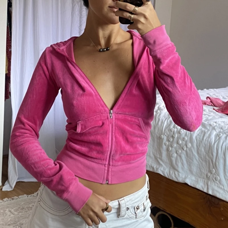 Casual Velvet Crop Top Winter Jacket Women Green Pink Zip Up Hoodies Coats Ladies Fashion Skinny Overcoat Streetwear