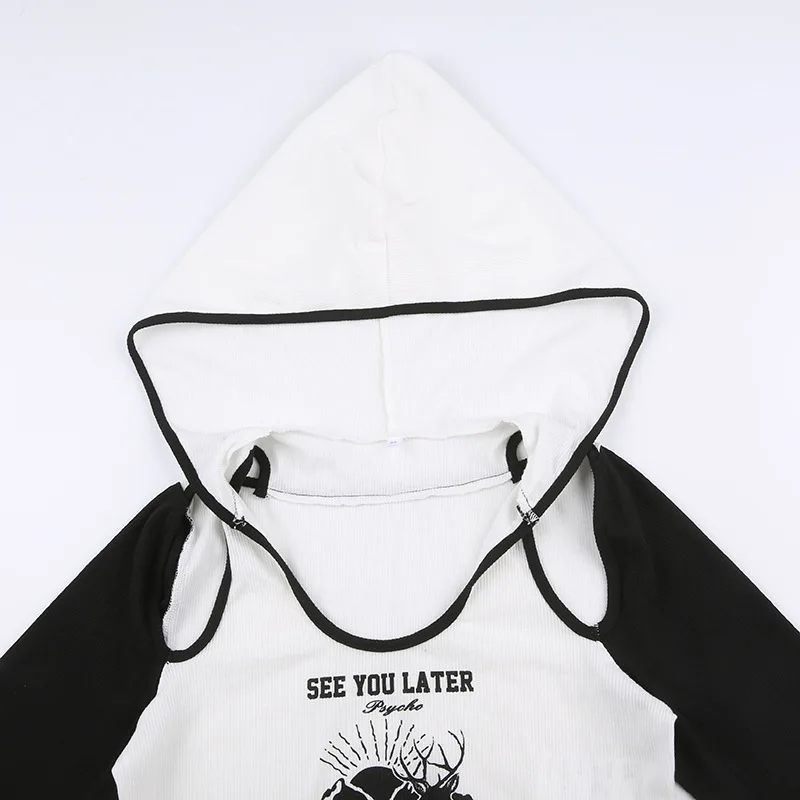 Print Bodysuit Off Shoulder Hooded Corset Tops Women Festival Clothing Lingerie Sexy One-Pieces Rave Outfit Chain Body Feminino