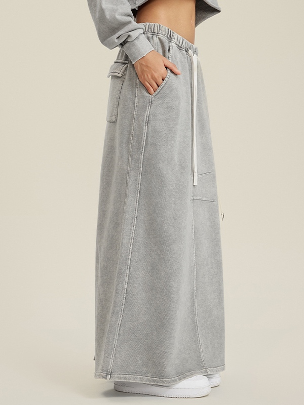 Washed Back Slit Baggy Maxi Skirt