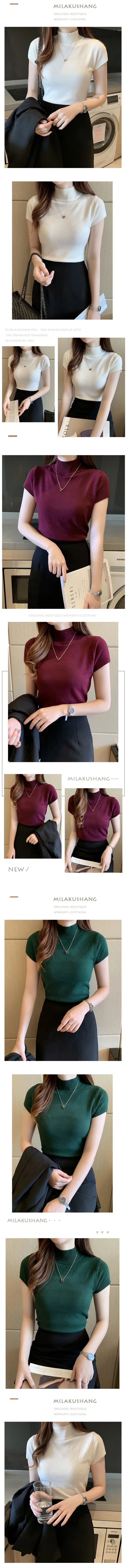 Womens Tops And Blouses Summer Short Sleeve Blouse Women Blusas Mujer De Moda Turtleneck Knitted Blouse Shirt Tops