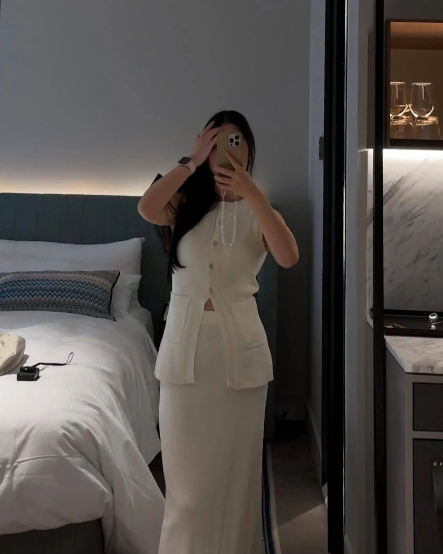 Elegant Knitted Slim Skirt Suit Women's Suit 2 Fashion Solid Color High Waist Slit Vest Casual Sleeveless Long Skirt Suit