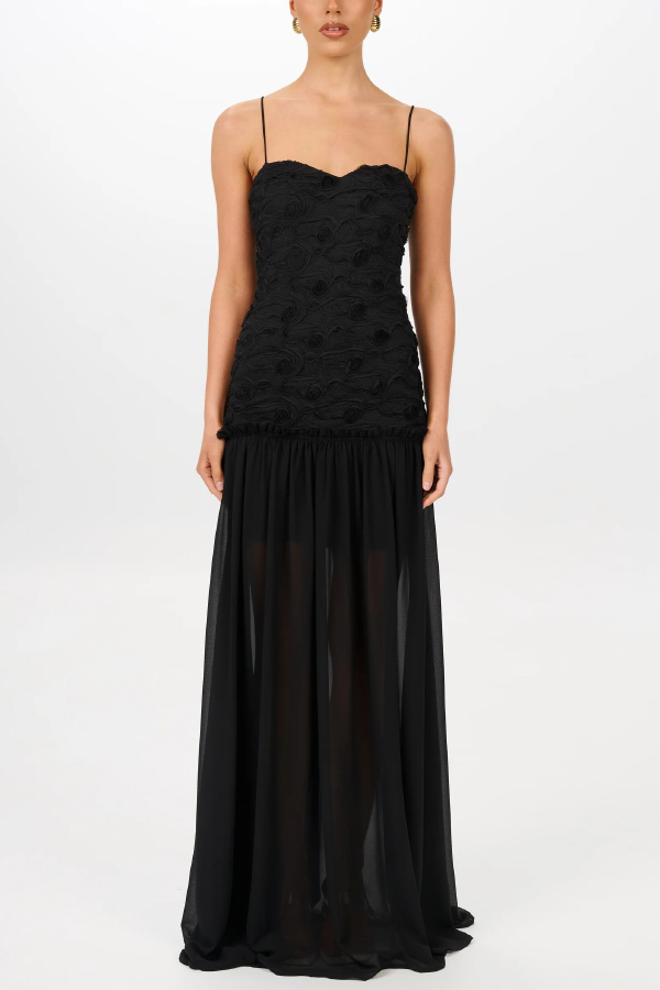 Stylish Three-dimensional Floral Chiffon Patchwork Strapless Elegant Maxi Dress