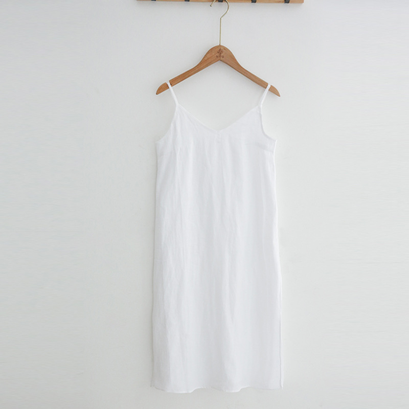 Pure Linen Slip Dress Simple Inner Wear Dress Niche Vacation Cotton Linen Home Nightdress Vest Dress