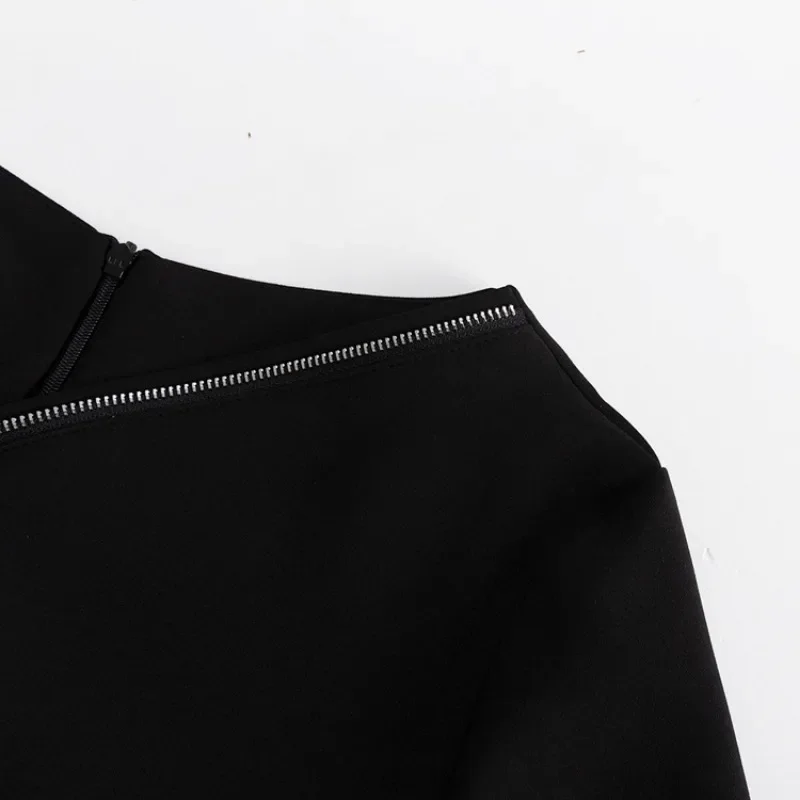Zipper Patchwork Black Long Dress Women Off-Shoulder High Waist Elegant Clothes Party Dress Casual Ladies Slim Maxi Dress
