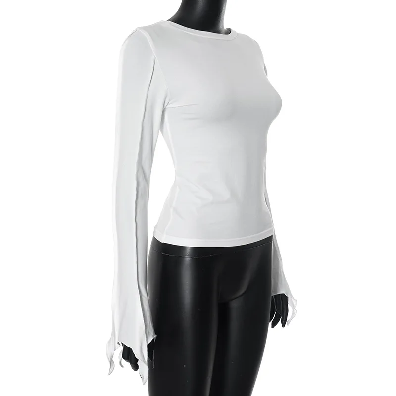 Fashion Patchwork Inner T-shirt Top For Women High Waist Solid Slim Casual Irregular Ruched Streetwear Female Commute Tee