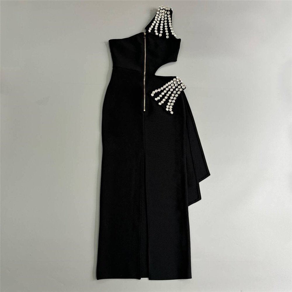 Sexy One Shoulder Hollow Out Cutout out Bandage Dress Diamond Elegant Evening Dress Party Dress