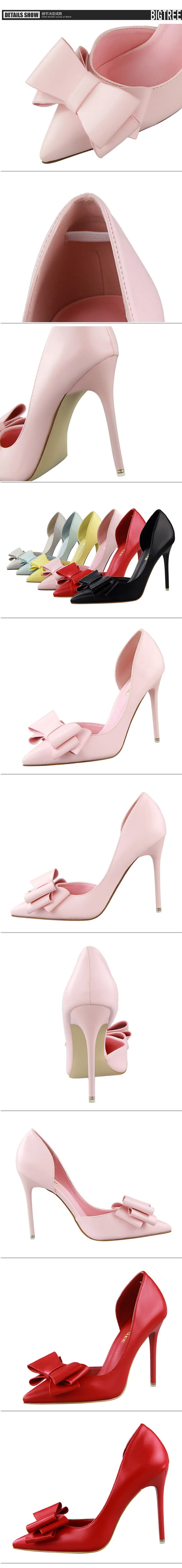 Shoes Bow-knot Woman Pumps Stiletto 10.5 Cm Women Basic Pump Pointed Toe Classic Pumps Sexy High Heels Women Shoes