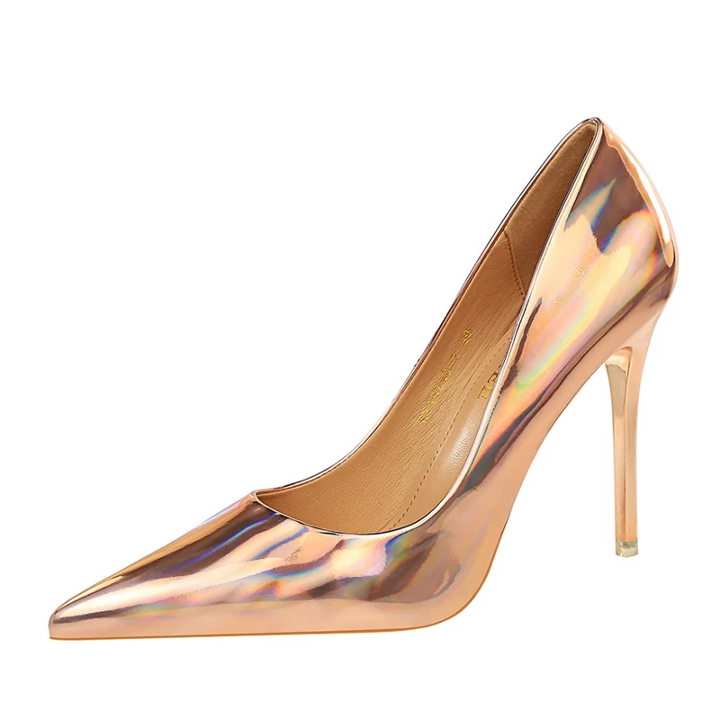 Women 10.5cm High Heels Blue Green Valentine Pumps Luxury Glossy Stripper Stiletto Wedding Bridal Fetish Shoes Plus Size 43