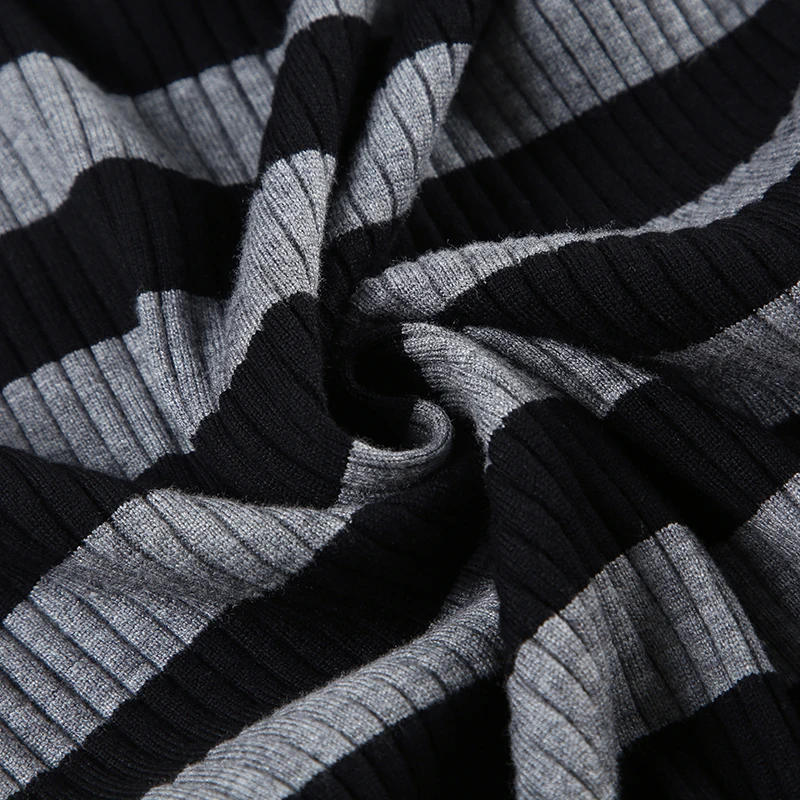 Black Dark Gray Stripe Hooded T-Shirt Women V Neck Slim Long Sleeve Basic Spring Autumn Ribbed Top Preppy Streetwear Tee