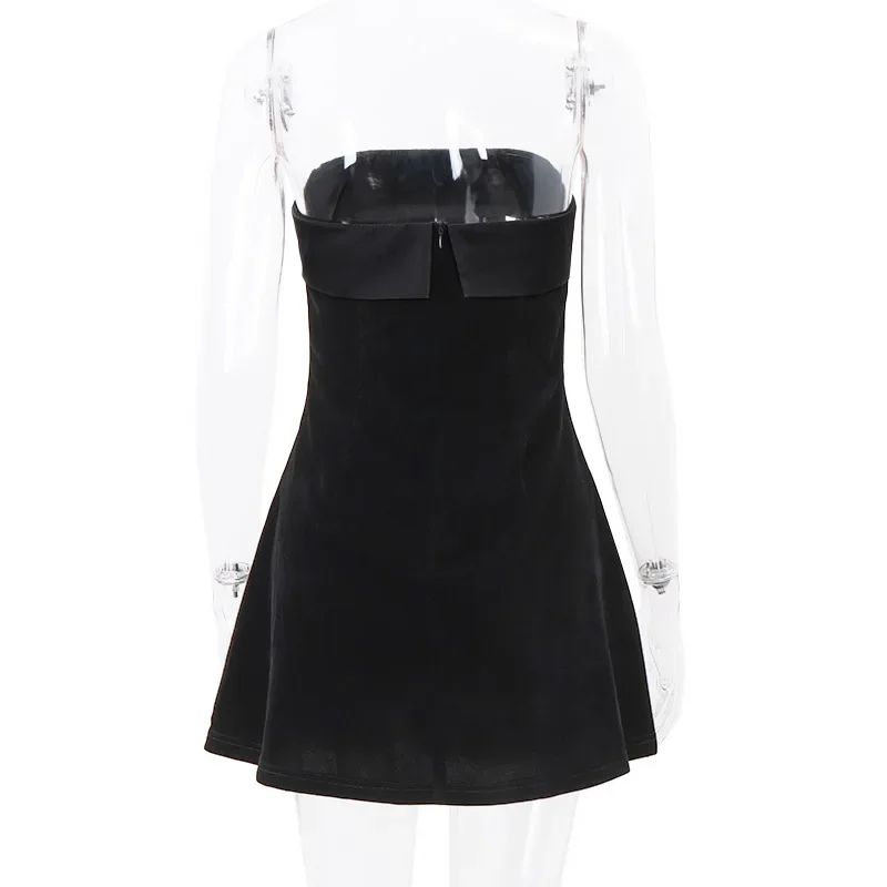 Black Backless Fashion Mini Dress For Women Patchwork Elegant Evening Partywear Fashion High Waist Dress Ladies Clothes