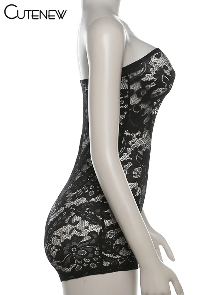Lace Sexy Hot Playsuit Women Solid Sleeveless Wrapped Chest See Through Coquette Slim Fit Rompers Female Attractive Wear