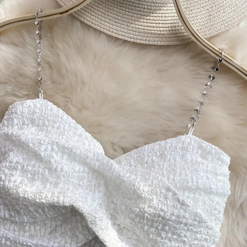 Sexy Streetwear 90s Crop Top Women Korean Fashion Tube Tops Sleeveless With Strape Tank Top Camis Chain T Shirt