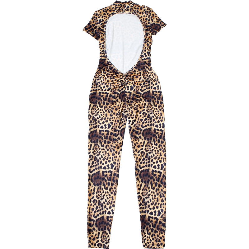 Spring Sexy Backless Skinny Personalized Printed Short Sleeved Jumpsuit Women Clothing
