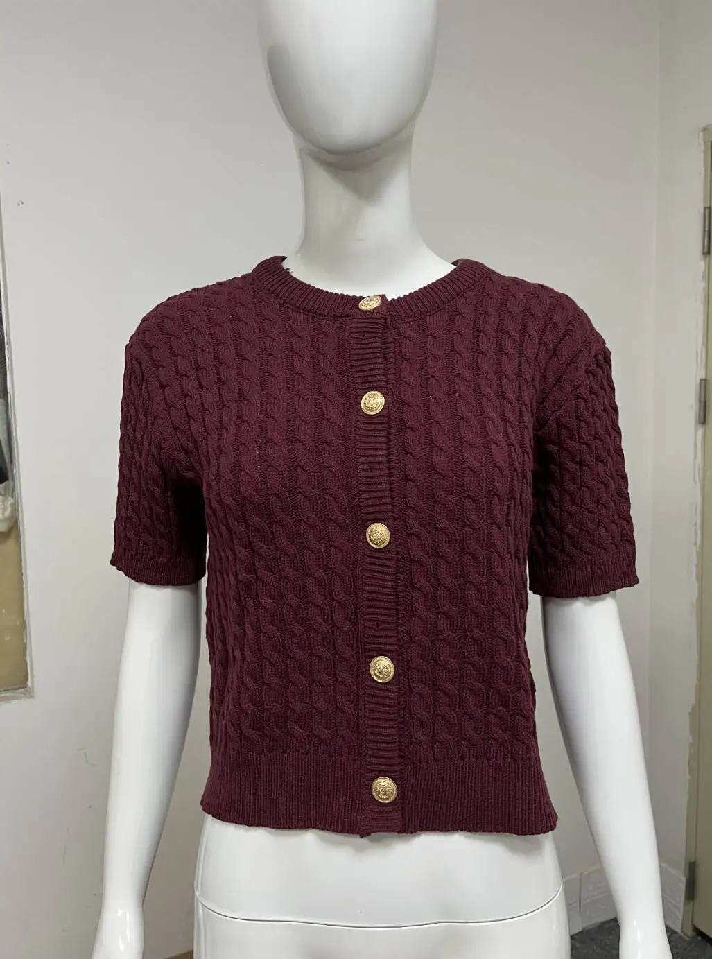 Patchwork Ribbed Knit Cardigan For Women Short Sleeve Fashion Slim Twist Solid Commute Autumn Sweater Knitwear Cropped Top