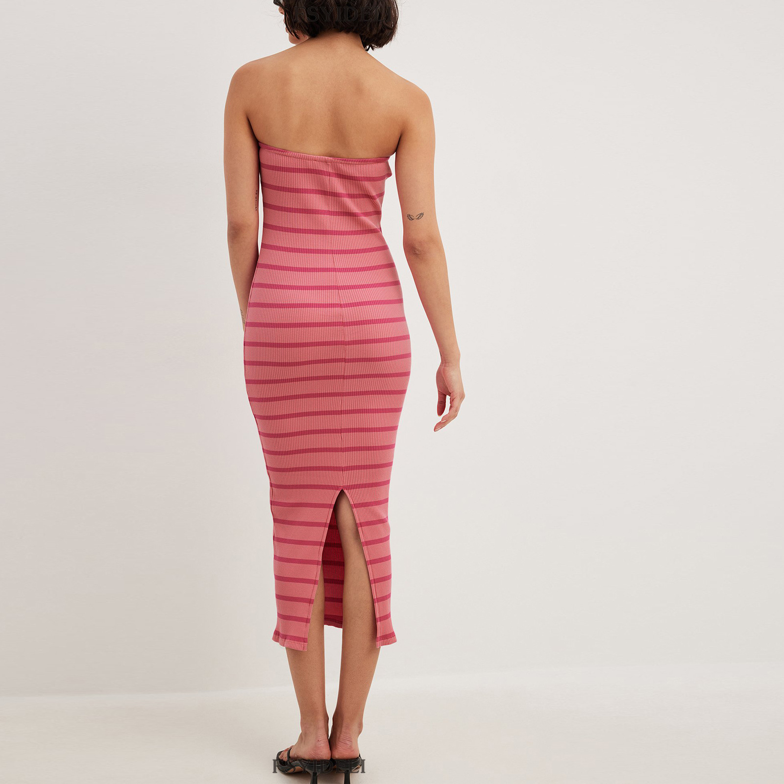Vacation Dress French Elegant Knitted Maxi Dress Summer Striped Stitching Sexy Strapless Dress Maxi Dress