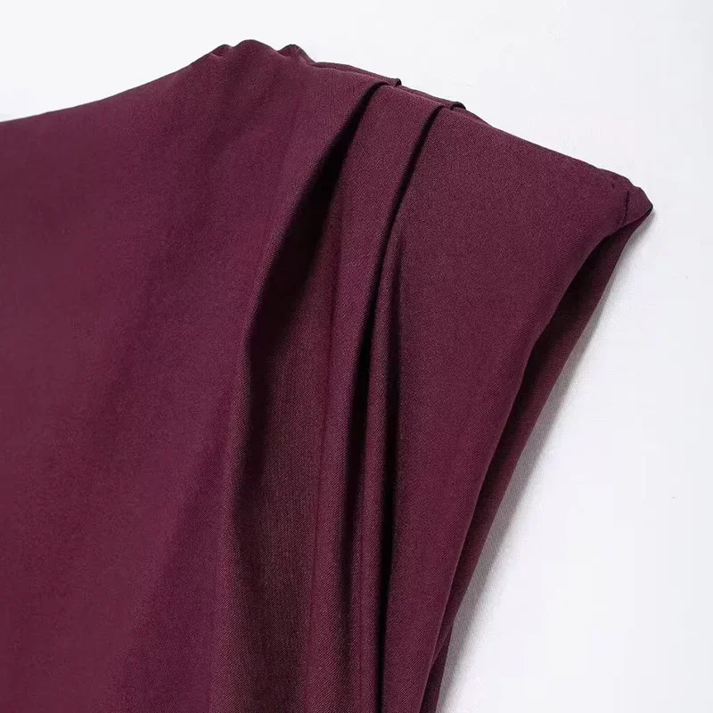 Casual Pleated Sleeveless Vest Women Irregular O-neck Split Shoulder Pad Solid Tank Top Fashion High Street Lady Slim Shirt New