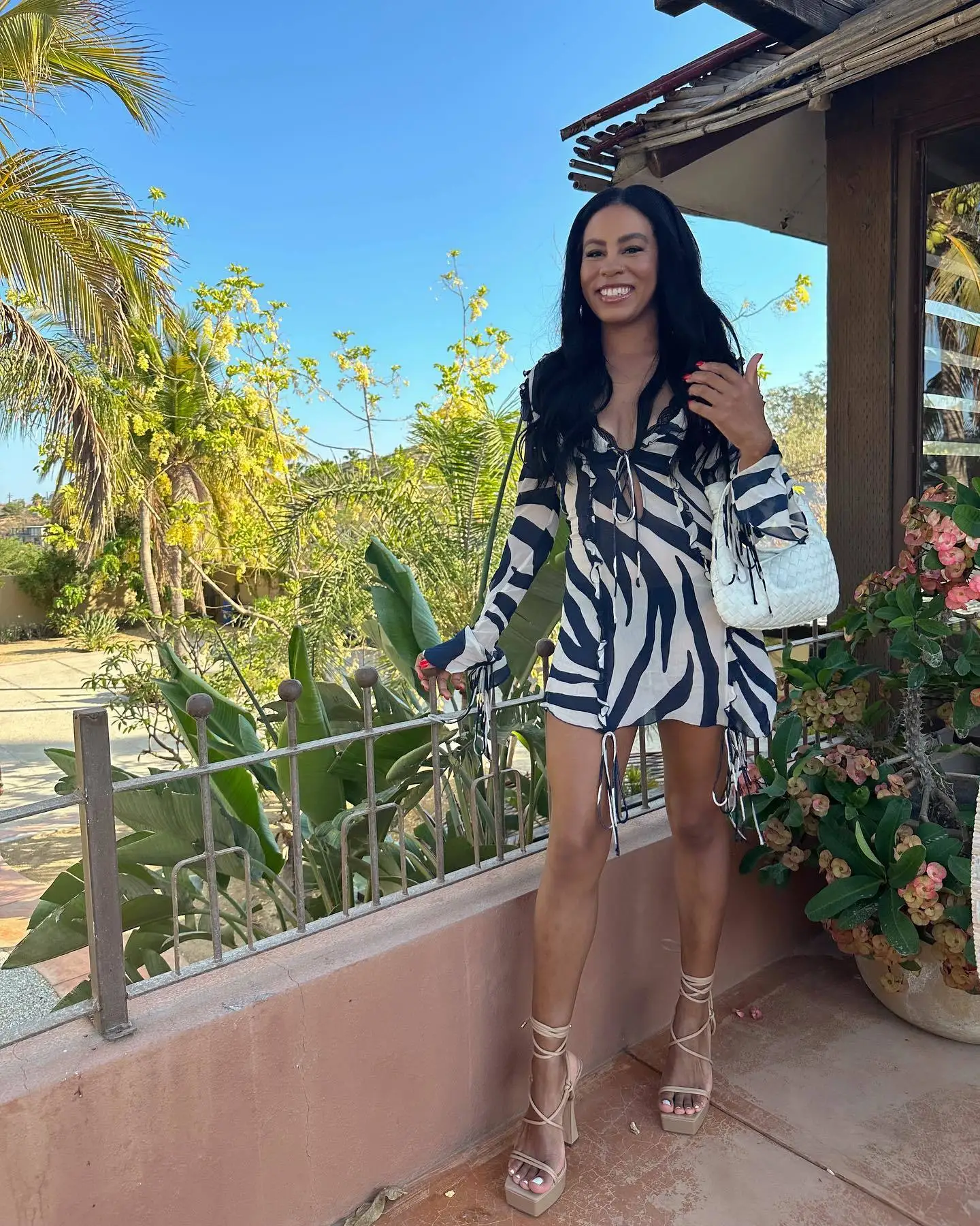 JULISSA MO Chiffon Sheer Bandage V-Neck Longsleeve Mini Dress For Women Sexy Zebra Print Slim See Through Beach Holiday Dresses