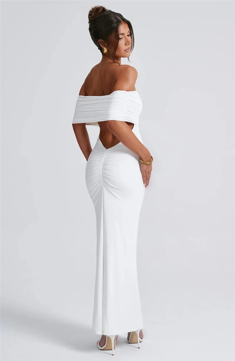 Strapless Backless Sexy Maxi Dress For Women Black Solid Off-shoulder Sleeveless Bodycon Club Party Long Dress Elegant