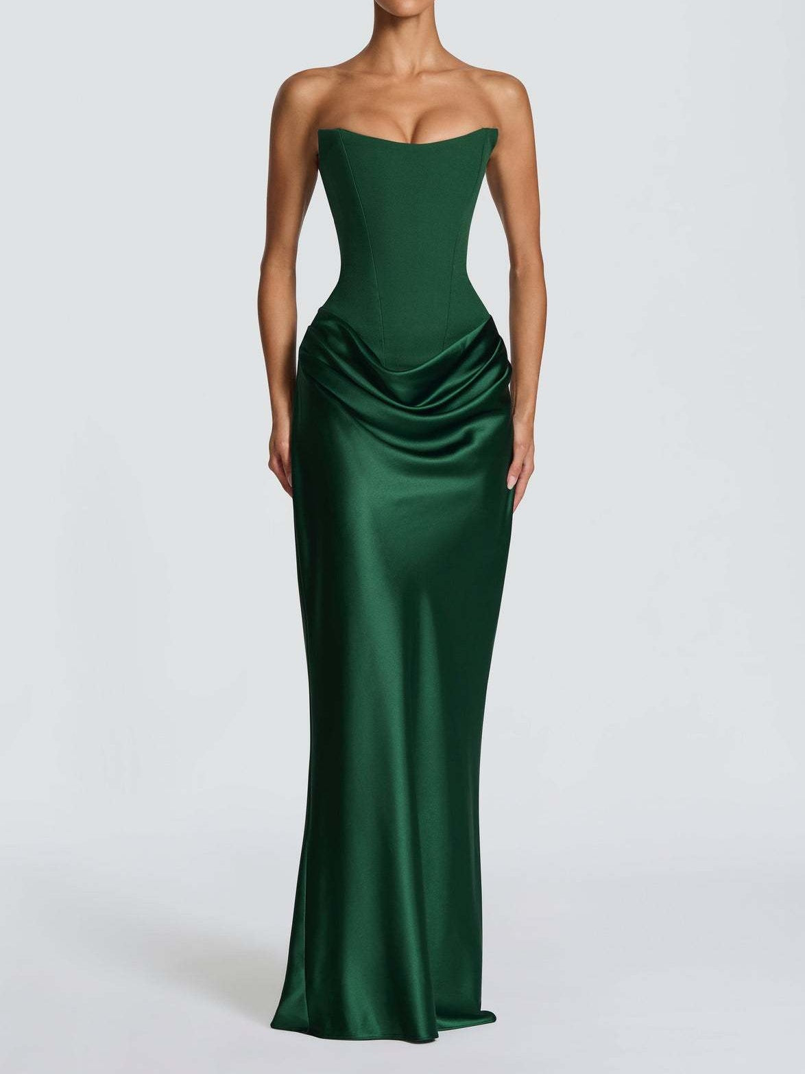 Satin Tie Ribbon Off-shoulder Sexy Strapless Bodycon Maxi Dress With Cinched Waist