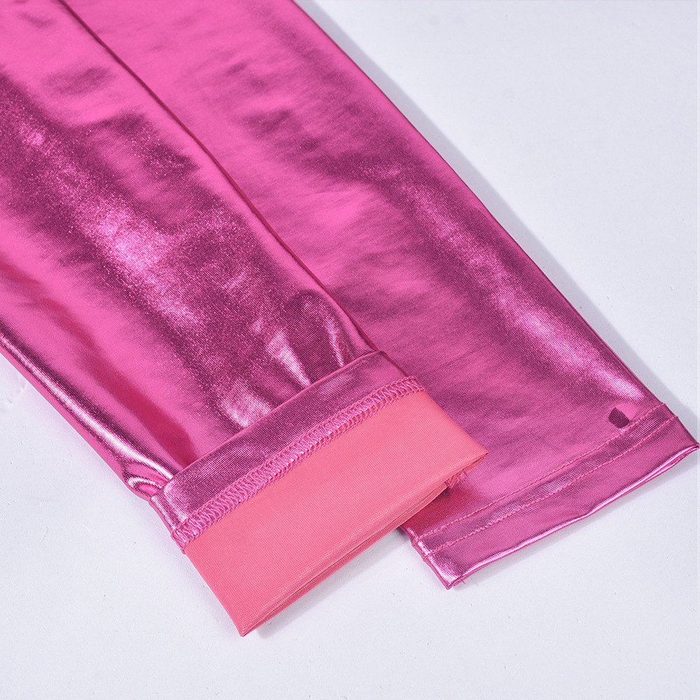 Metallic Coated Fabric Women Clothing Glossy Sexy Bare Cropped Slim Fit Hip Skirt Set