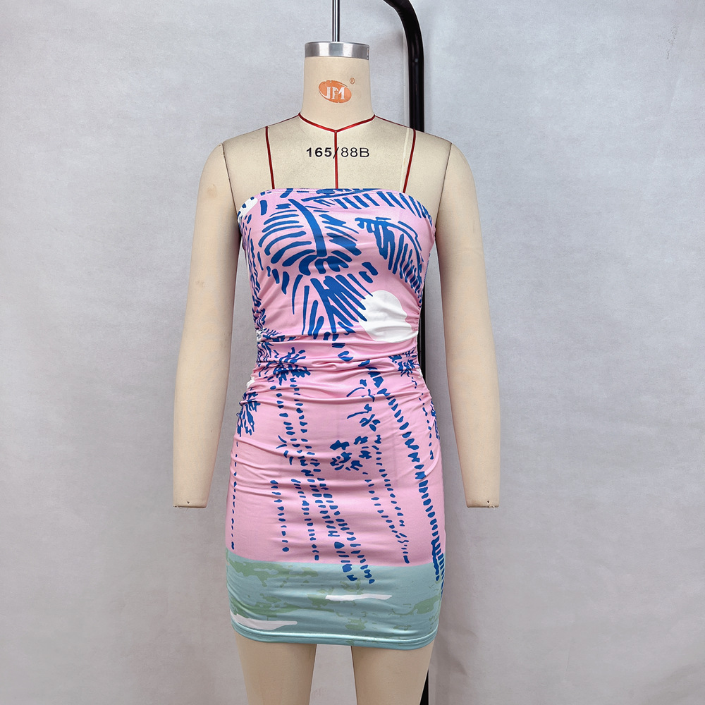 Women Clothing Printed Tube Top Sexy Dress Slim Fit High Grade Hip Dress