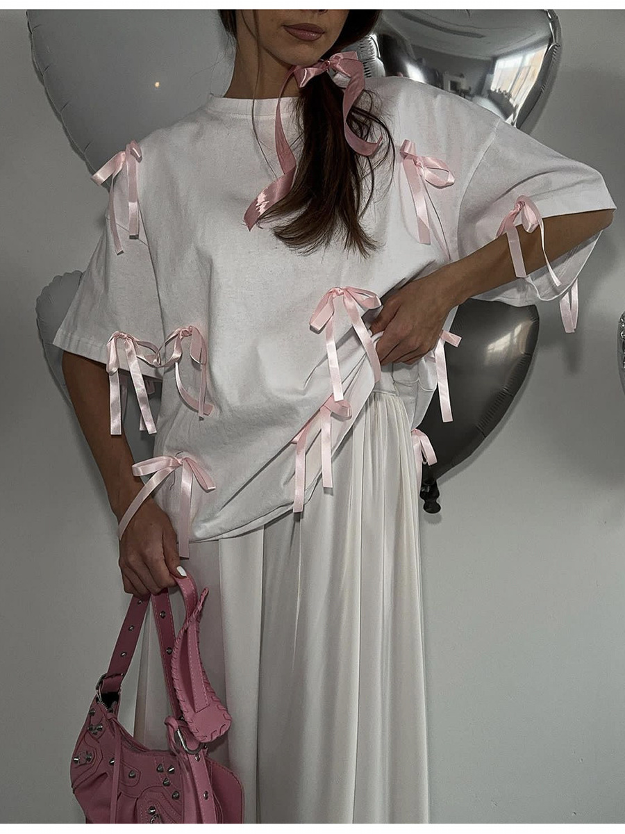 Summer Long Tassel Short Sleeved T shirt Women Casual Loose Cotton Top