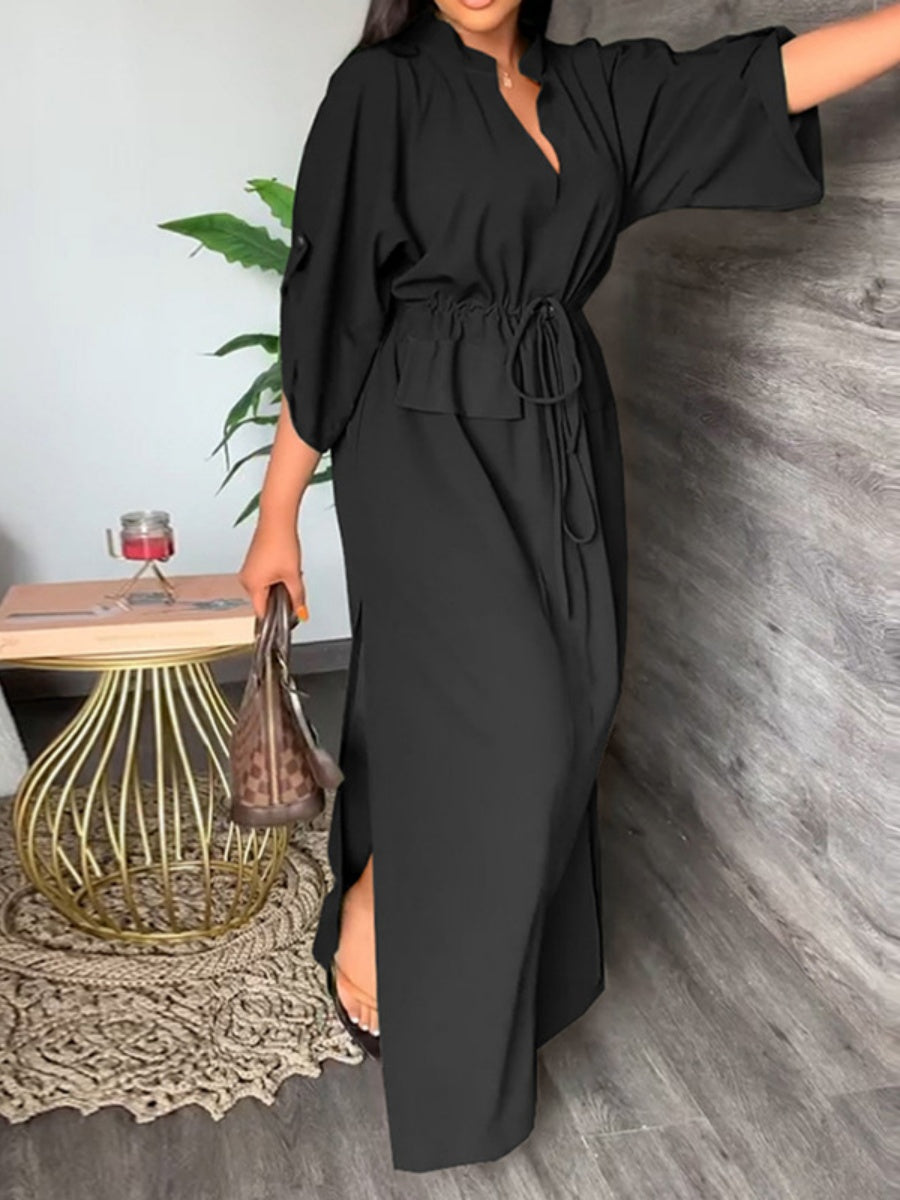 Leisure Daily Lace Up Slit Maxi Dresses