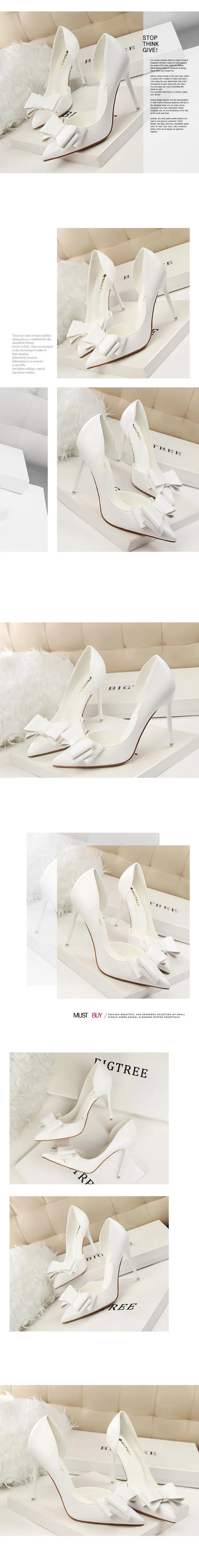 Shoes Bow-knot Woman Pumps Stiletto 10.5 Cm Women Basic Pump Pointed Toe Classic Pumps Sexy High Heels Women Shoes