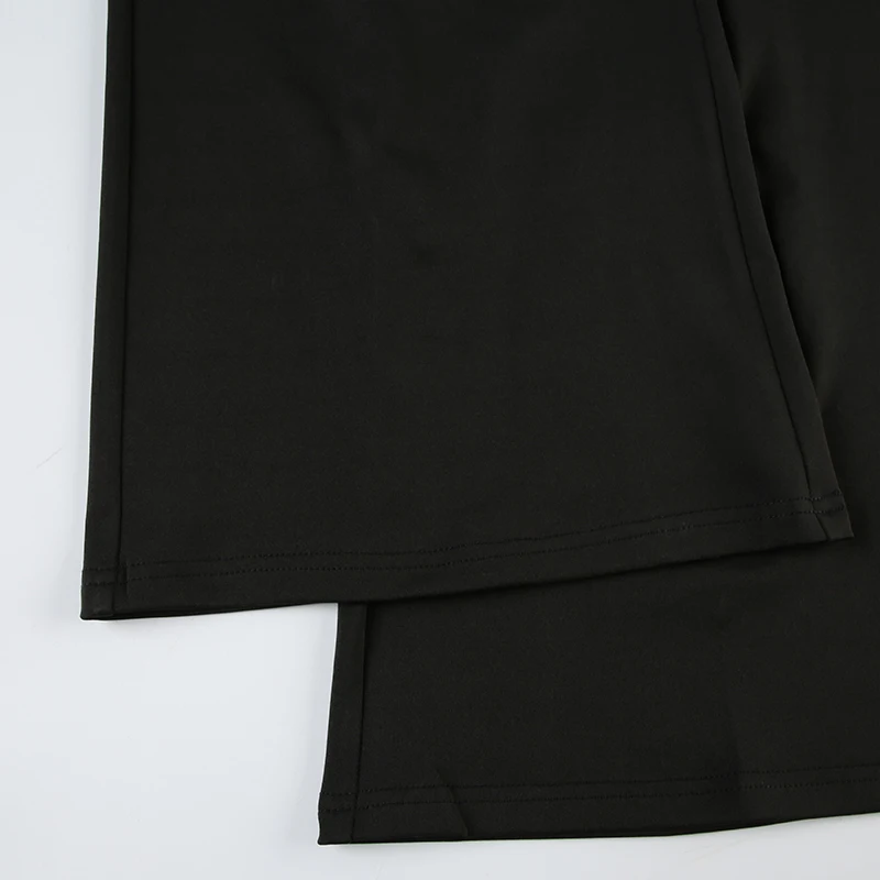 Contrast Lace-Up Low Waist Y2K Flared Pants Women Black Basic Simple Casual Sweet Style Trousers