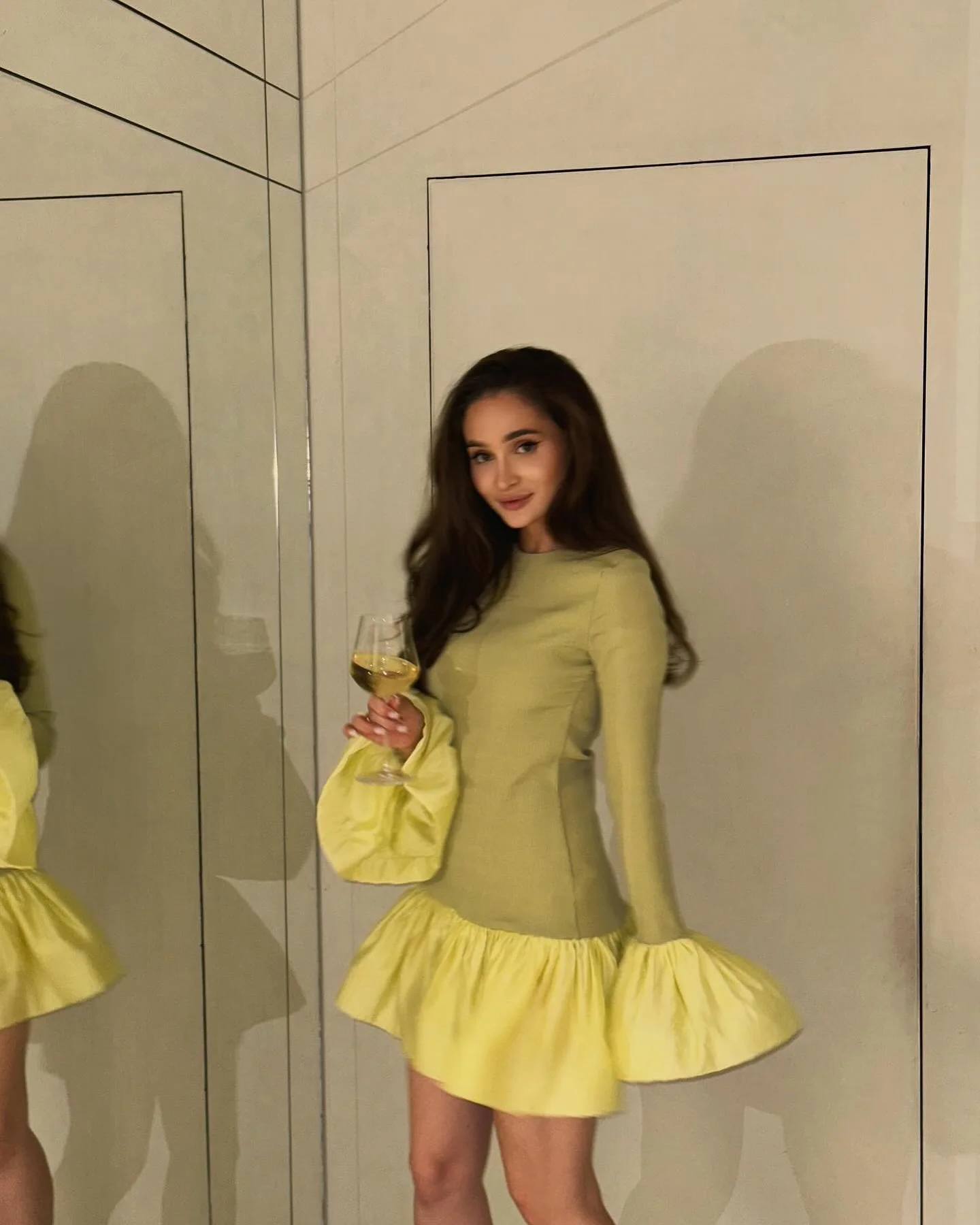 Knitted Mini Dress Female Long Sleeves Gown Flare Sleeves Spliced Autumn Winter Dress A-Line Sweet Bodycon Women Clothes