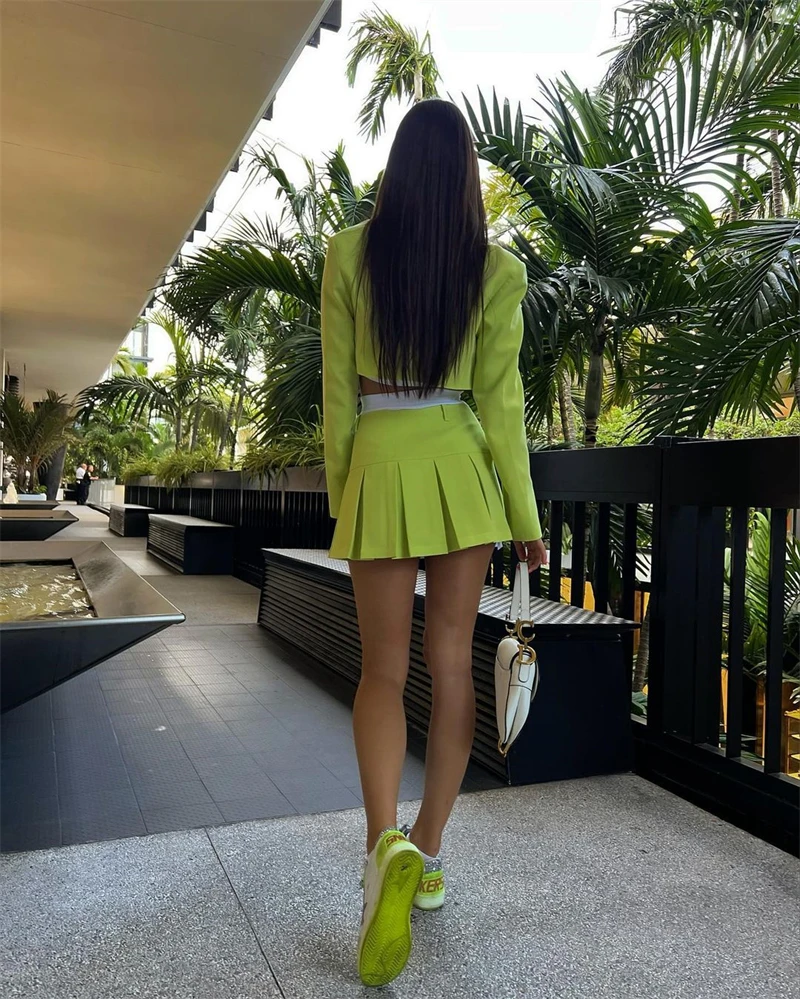 2025 Fall Women Blazer Suit Two Piece Sets Turn-down Collar Blazers Tops And Pleated Skirts Femme High Street Y2K Outfits